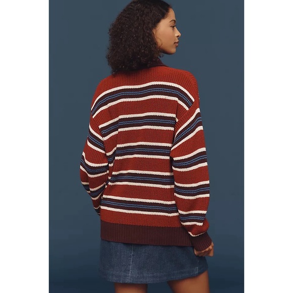 DAMSON MADDER Ilona Rugby Knit Sweater in Red Maroon Blue White Stripe Jumper - Picture 3 of 11